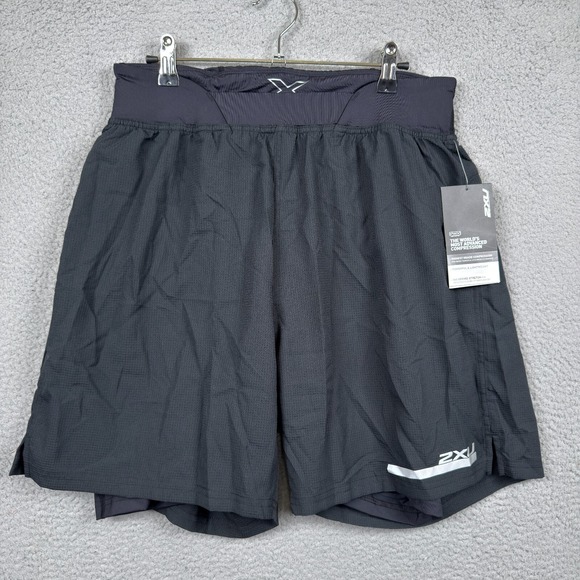 2XU Shorts Mens XL Black Run 2‎ in 1 Compression 7" Inseam Lightweight Stretch - Picture 1 of 14